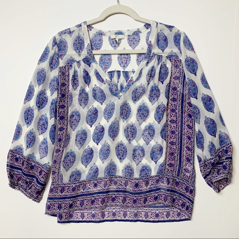 Joie Frazier Silk Boho Print Blouse Size S